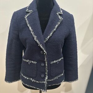 Talbots Navy Textured Blazer with White Accents